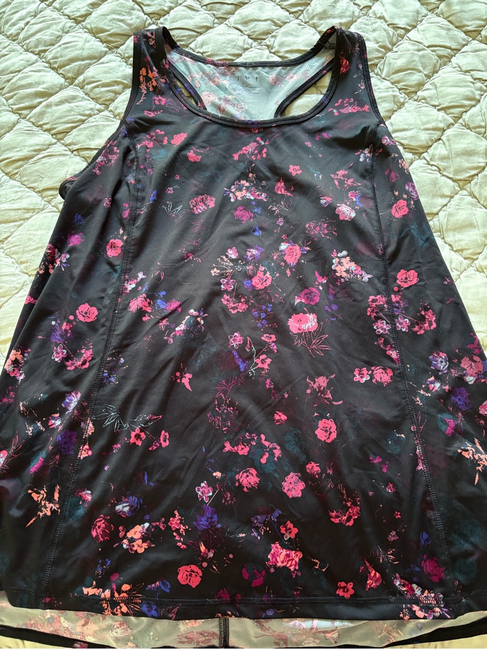 Livi Active Black Racerback Tank with Pink & Purple Floral Accents